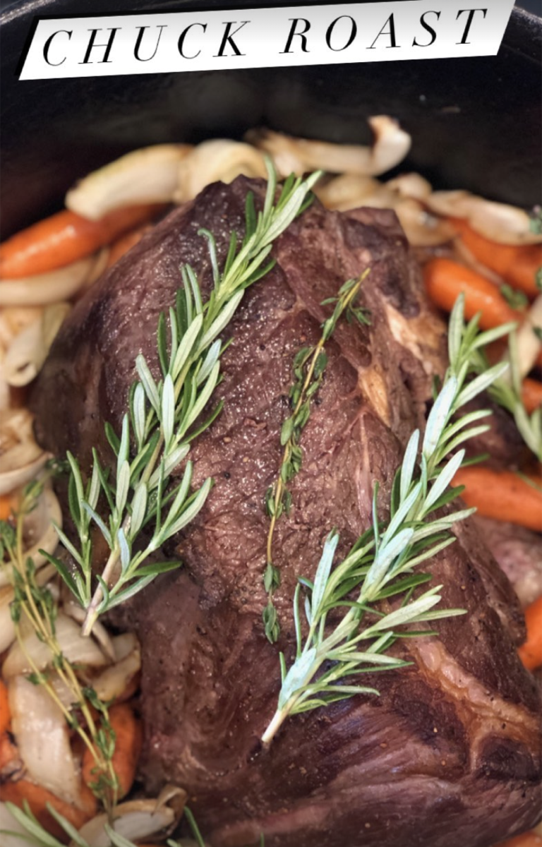 L2 Ranch grass-fed chuck roast in dutch oven with vegetables
